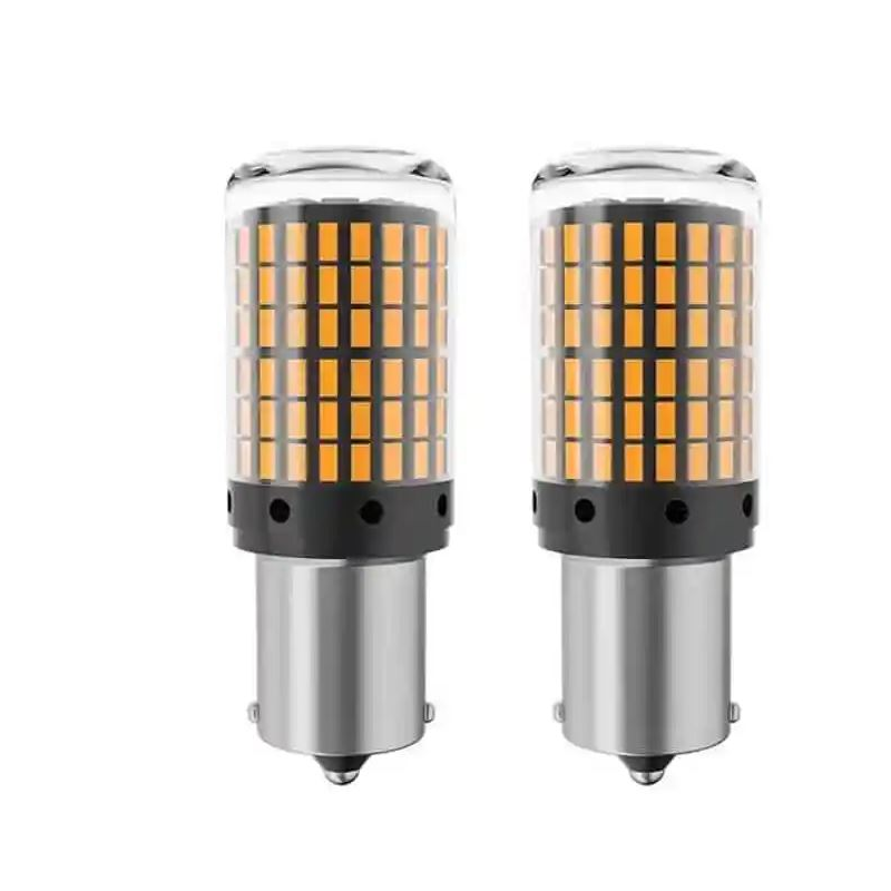 Set 2 Becuri LED de semnal PY21W BAU15S LED 1156 pentru semnalizare culoare portocaliu 144 SMD